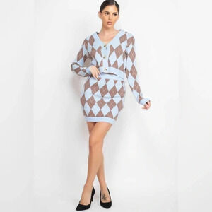 NWT Haute Monde Argyle Sweater Mini Skirt